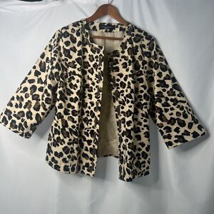 Saint Tropez West Lined Blazer Jacket OS See Measurements 3/4 Sleeve Animal Prnt